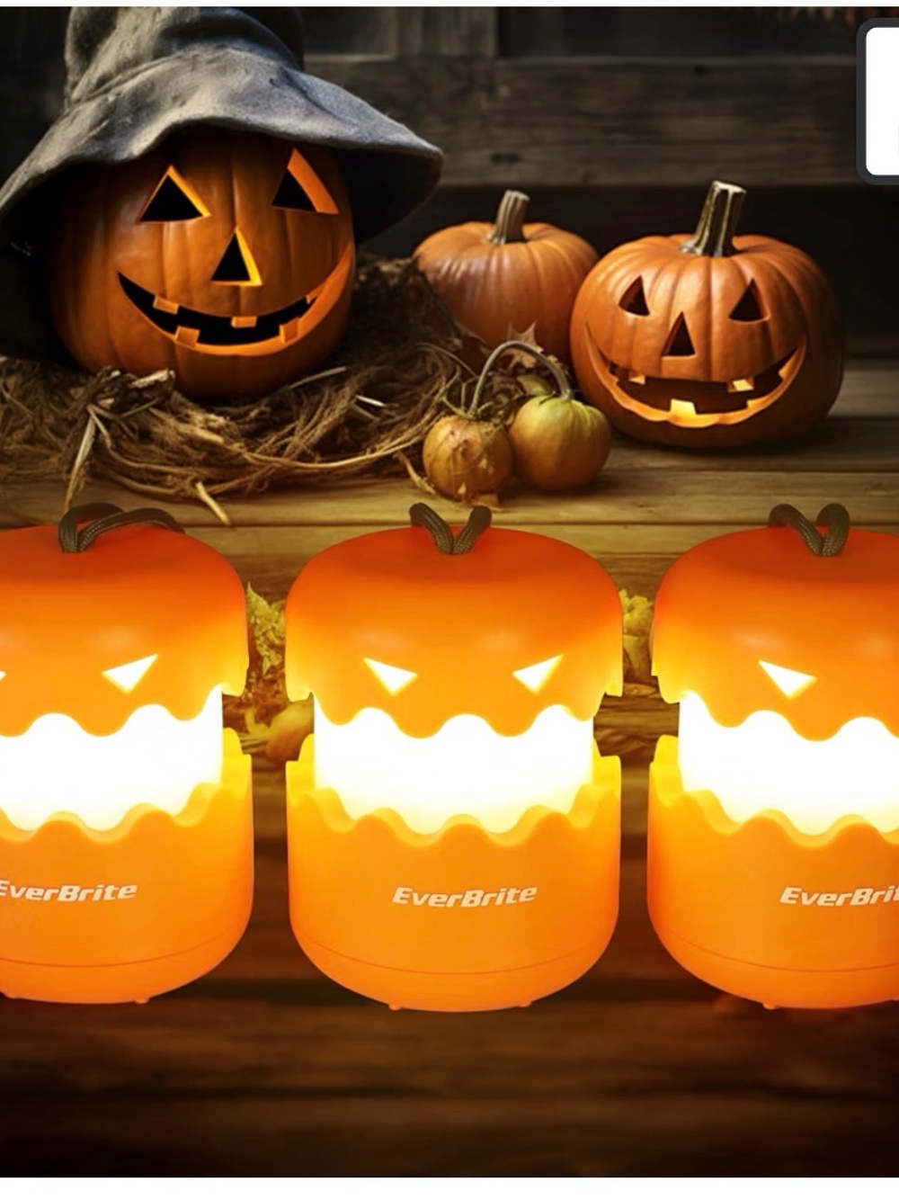 EverBrite Orange Halloween Pumpkin LED Lantern - Pack of 3 NWT